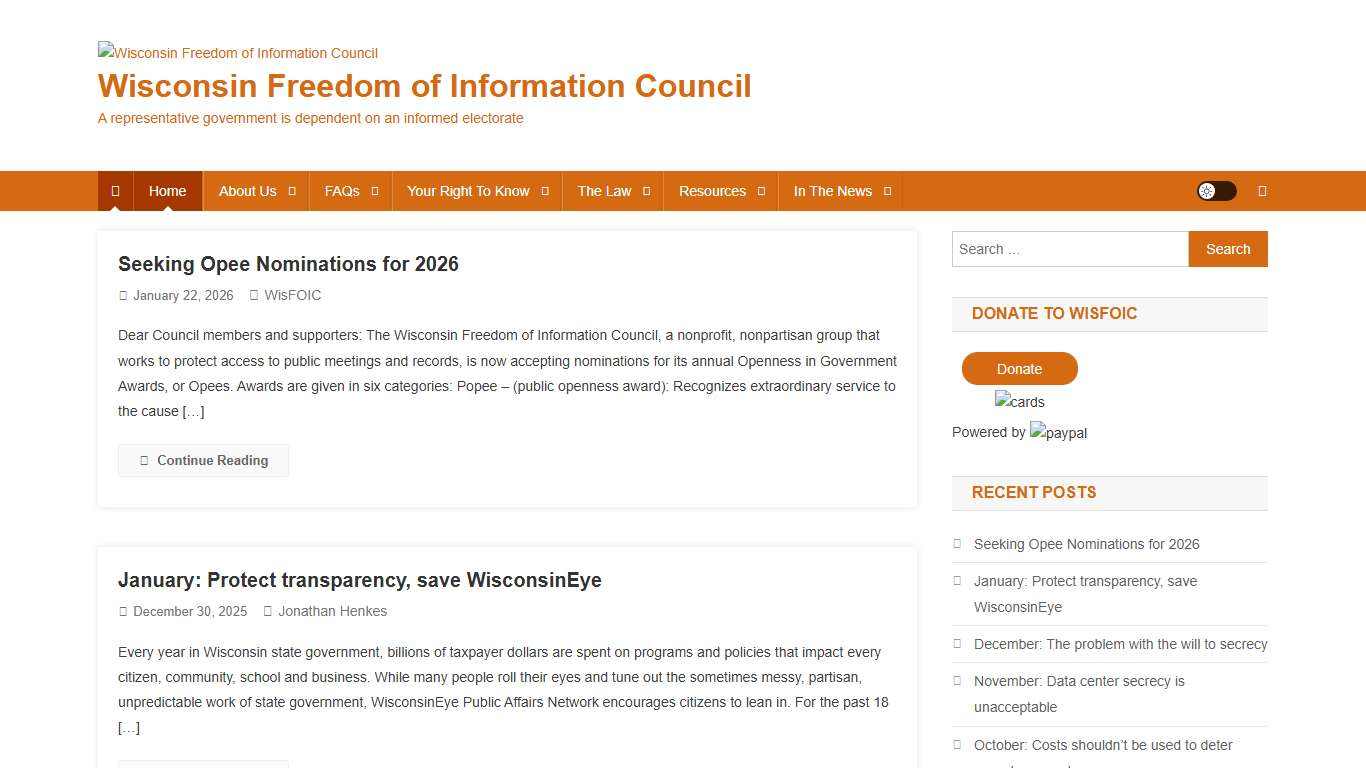 Wisconsin Freedom of Information Council – A representative government is dependent on an informed electorate