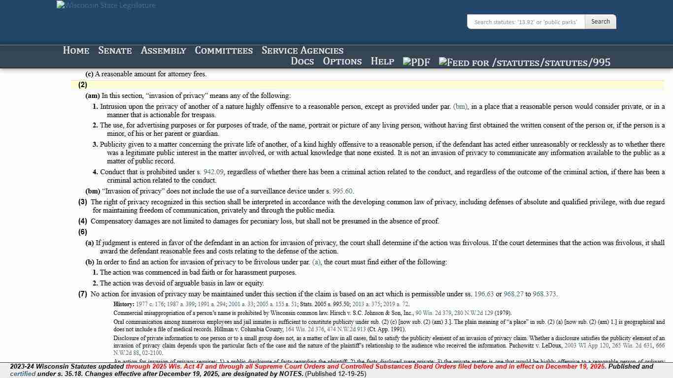 Wisconsin Legislature: 995.50(2)